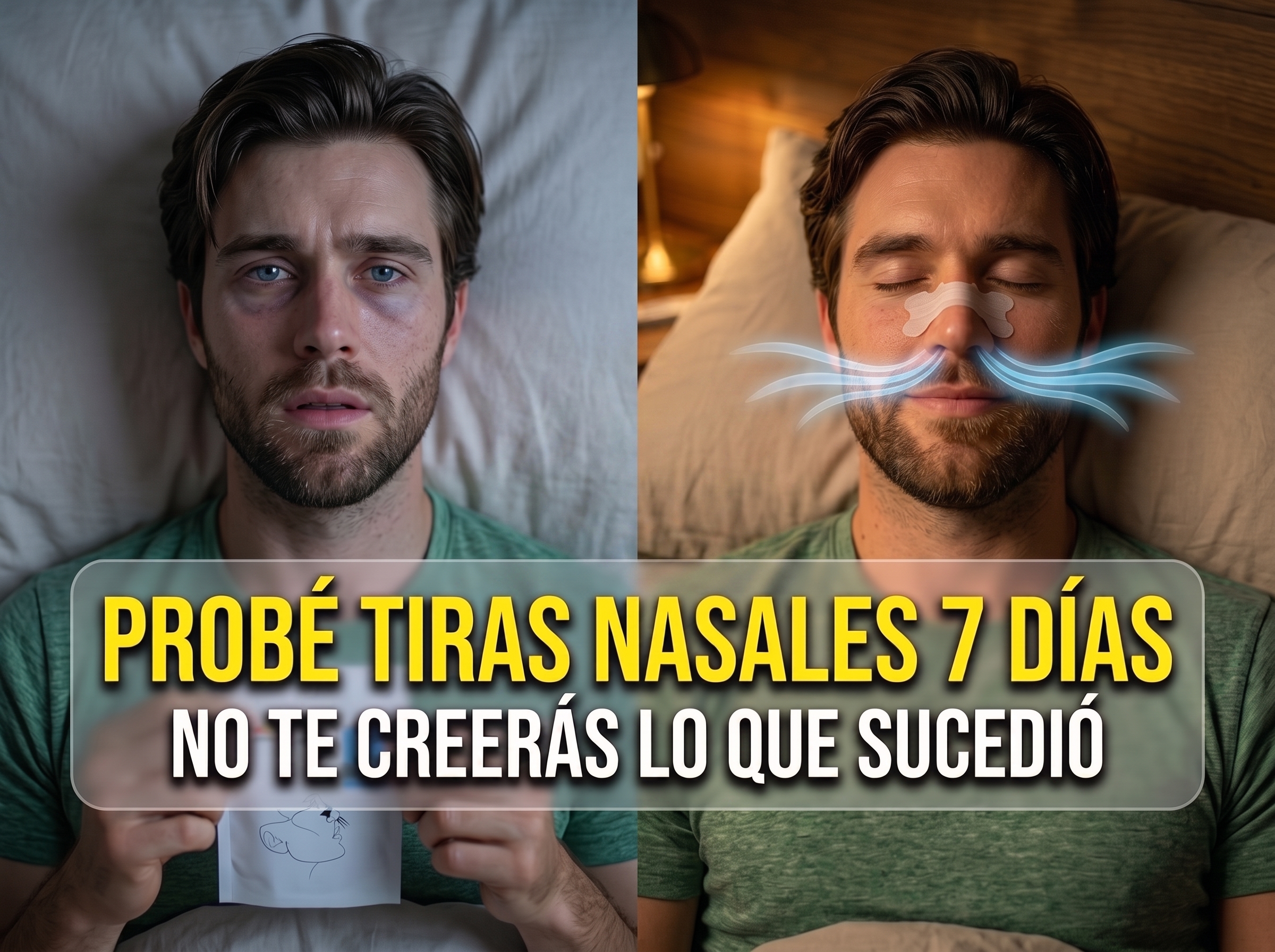 Persona usando tiras nasales para dormir