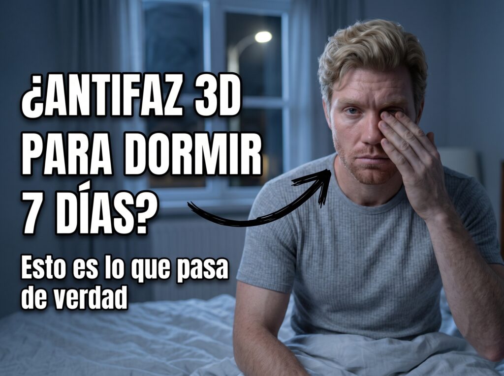 Hombre usando un antifaz 3D para dormir