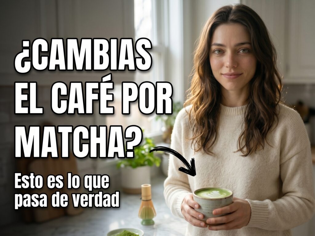Taza de té matcha junto a café para comparar