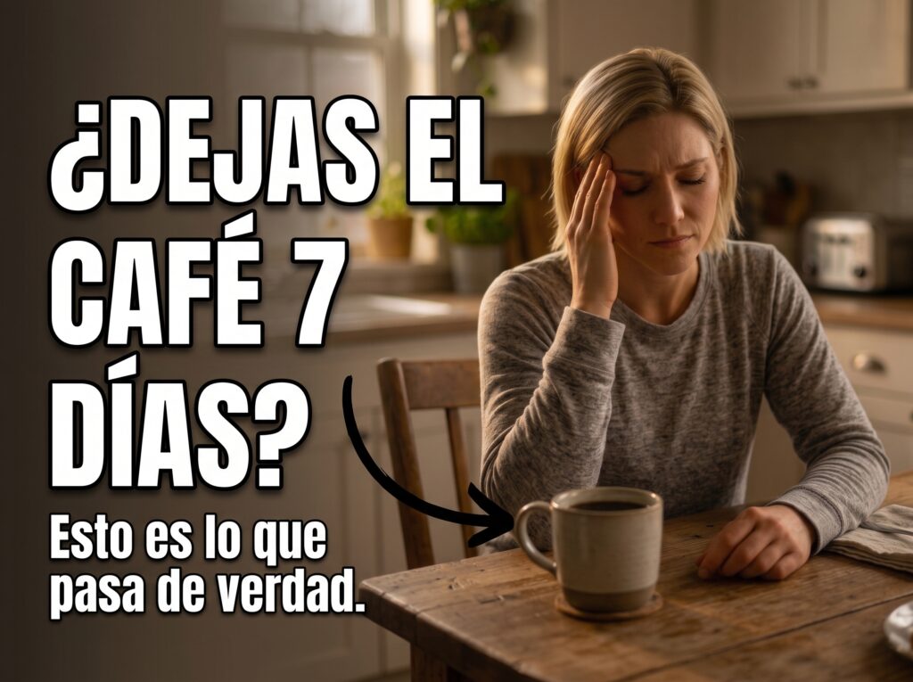 Mujer con dolor de cabeza en la cocina tras dejar el café durante 7 días