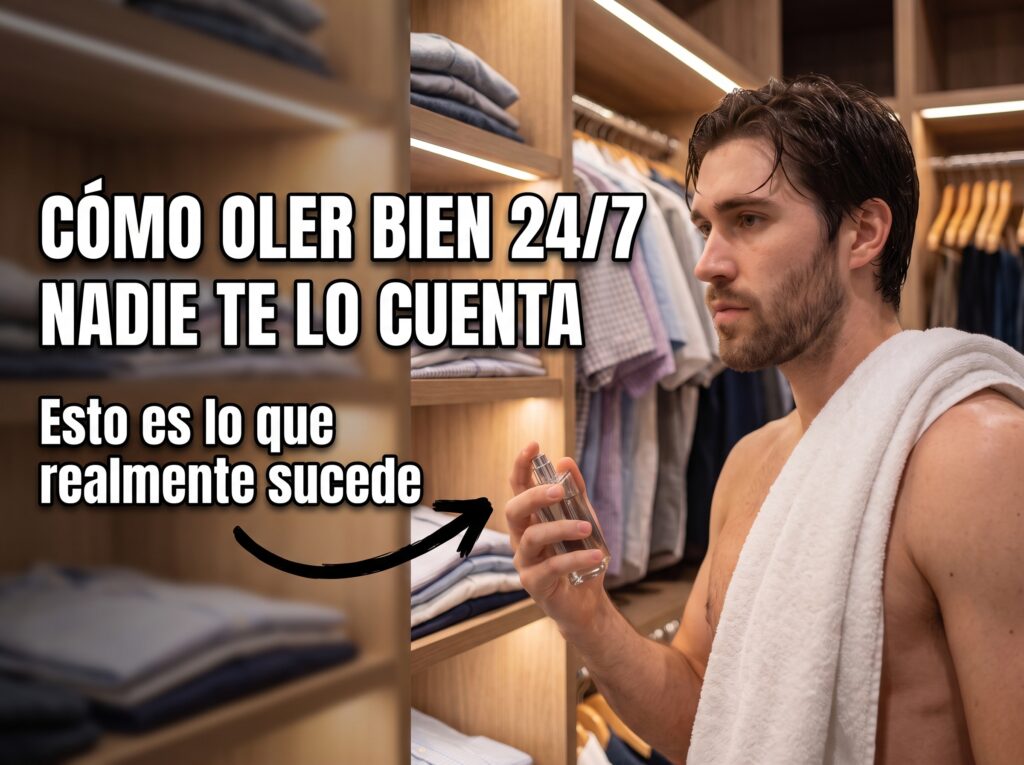 Persona aplicándose colonia para oler bien todo el día
