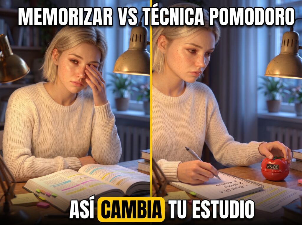 Estudiante aplicando la técnica Pomodoro para estudiar