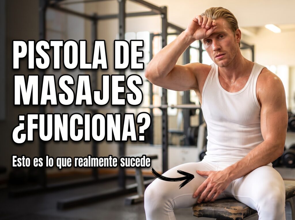 Persona usando pistola de masaje después de entrenar